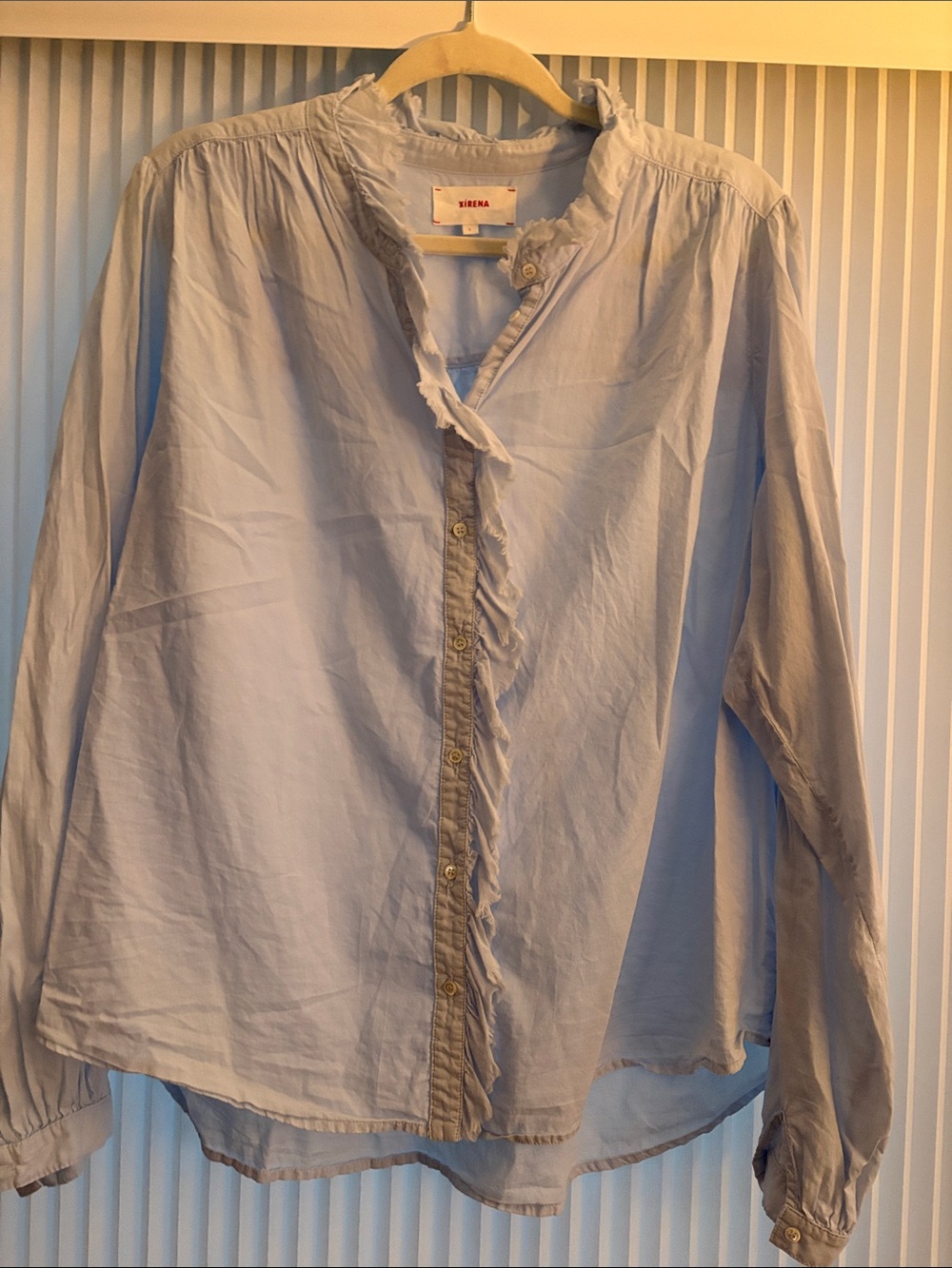 XiRENA Sky Blue Ruffle-Trim Blouse